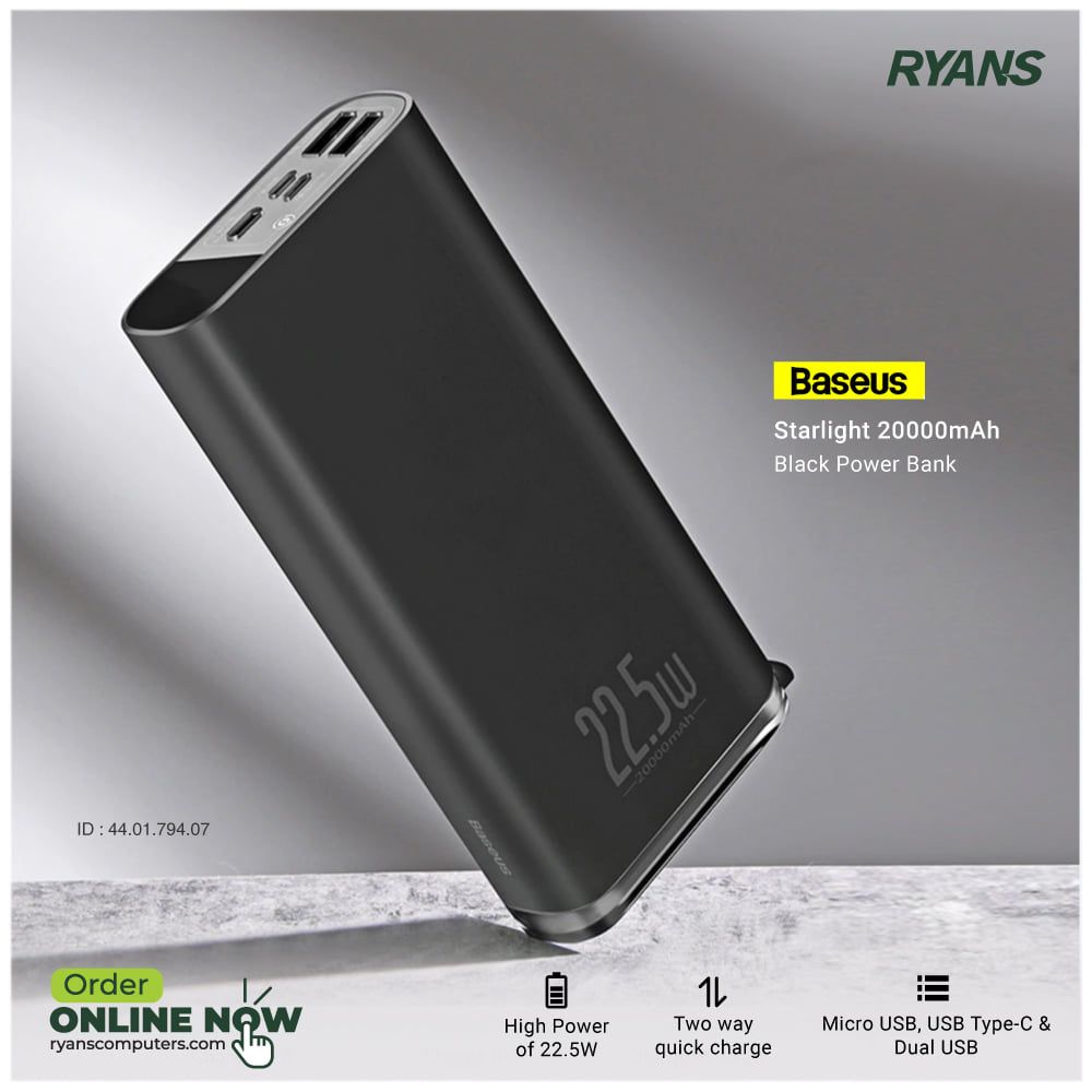 Baseus Lipow PPJP312 22.5W Fast Charging Power Bank with Dual-Cable - 20000mAh